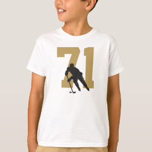 Personalised Golden Youth Hockey Player Number T-Shirt