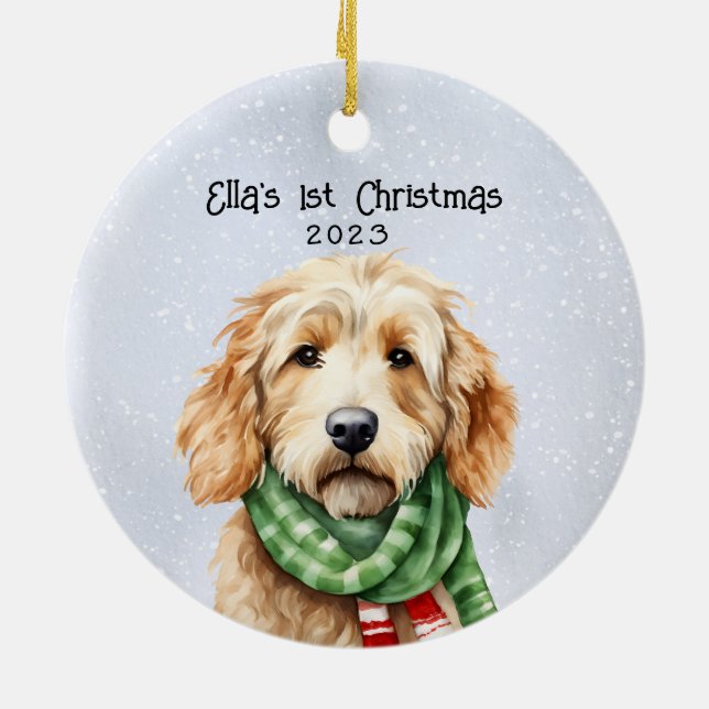 Personalised Goldendoodle Ceramic Tree Decoration (Back)