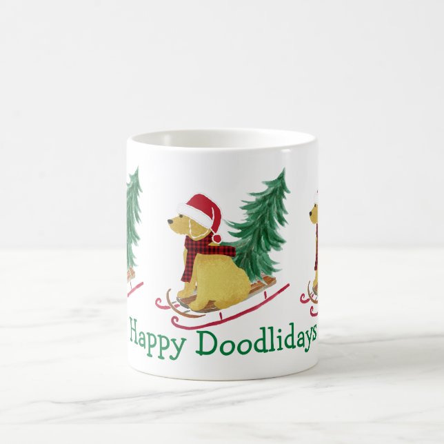 Personalised Goldendoodle Christmas Sled Coffee Mug (Center)