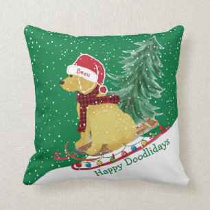 Personalised Goldendoodle Christmas Snow Sled Cushion