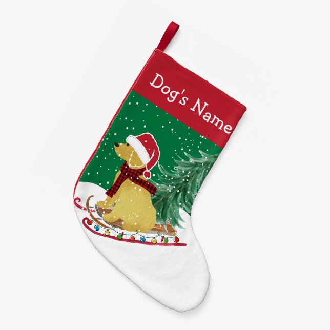 Personalised Goldendoodle Christmas Snow Sled Small Christmas Stocking (Front (Hanging))