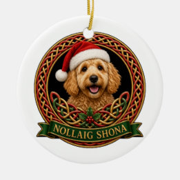 Personalised Goldendoodle Nollaig Shona Knot Ceramic Tree Decoration