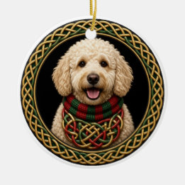 Personalised Goldendoodle Scarf Celtic Knot Ceramic Tree Decoration