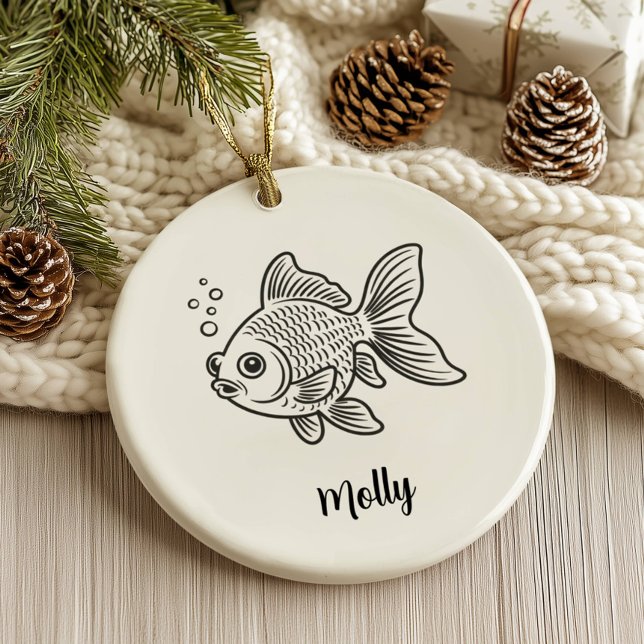 Personalised Goldfish Christmas Ceramic Tree Decoration (Creator Uploaded)