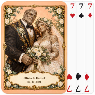 Personalised Golem Bride and Groom Wedding Favour Playing Cards