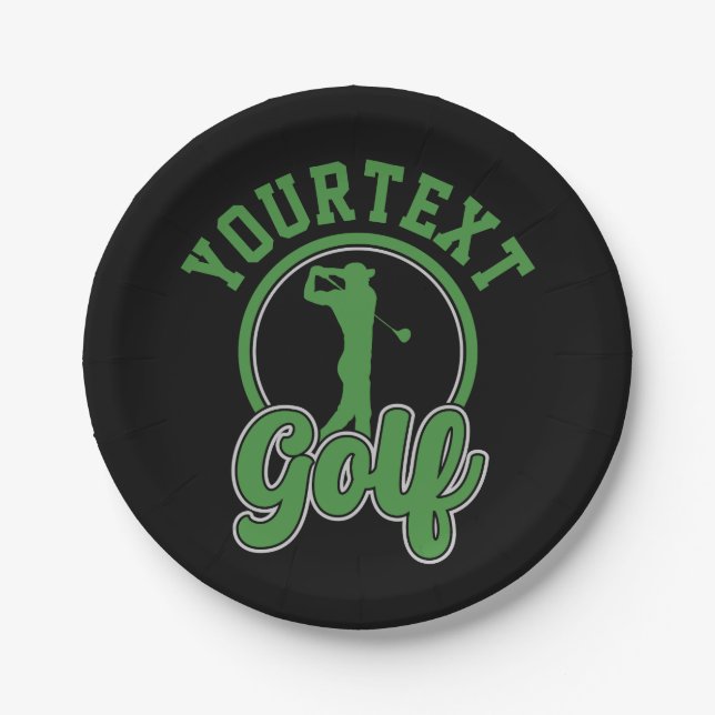 Personalised Golf ADD NAME Retro Pro Golfer Swing Paper Plate (Front)