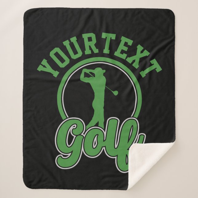 Personalised Golf ADD NAME Retro Pro Golfer Swing Sherpa Blanket (Front)