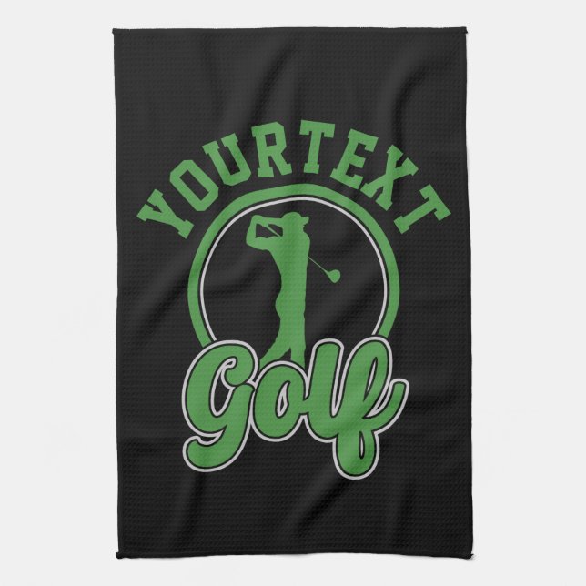 Personalised Golf ADD NAME Retro Pro Golfer Swing Tea Towel (Vertical)