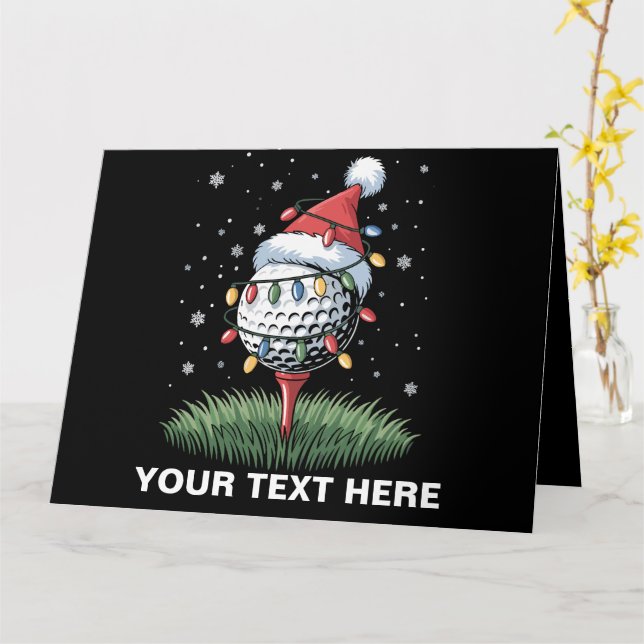 Personalised Golf Ball Christmas Tree Santa Hat  Card (Yellow Flower)