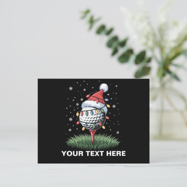 Personalised Golf Ball Christmas Tree Santa Hat  Holiday Postcard (Standing Front)