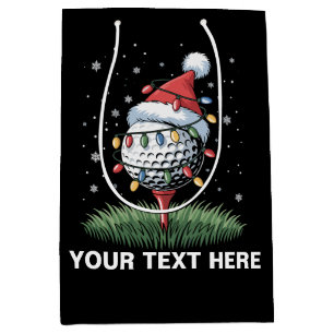 Personalised Golf Ball Christmas Tree Santa Hat  Medium Gift Bag