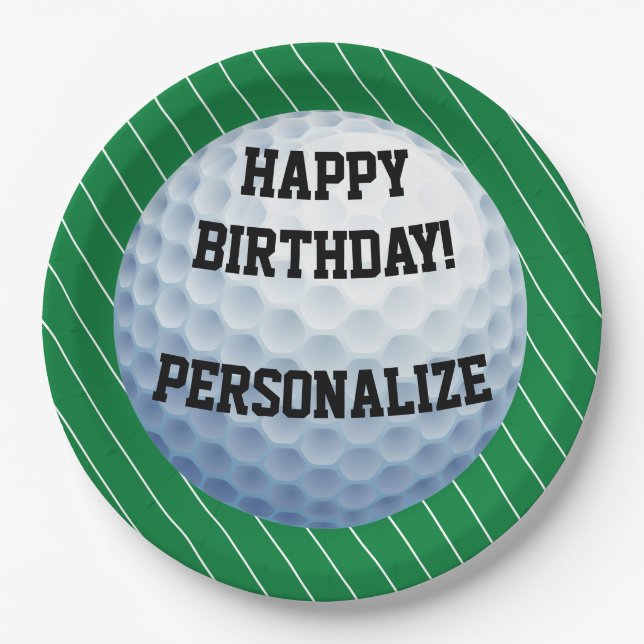 Personalised Golf Ball Happy Birthday Paper Plate (Front)
