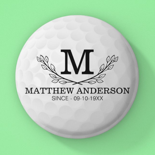 Personalised Golf Ball Pattern Name Monogram Age 6 Cm Round Badge (Creator Uploaded)