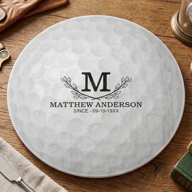 Personalised Golf Ball Pattern Name Monogram Age Cutting Board (Creator Uploaded)