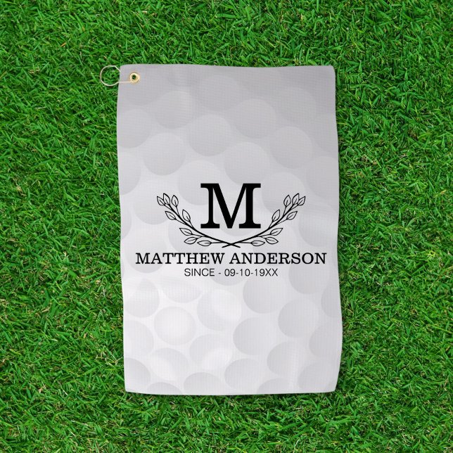 Personalised Golf Ball Pattern Name Monogram Age Golf Towel (Creator Uploaded)