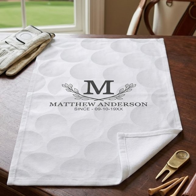Personalised Golf Ball Pattern Name Monogram Age Hand Towel (Creator Uploaded)