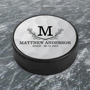 Personalised Golf Ball Pattern Name Monogram Age Hockey Puck