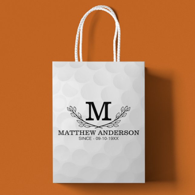 Personalised Golf Ball Pattern Name Monogram Age Medium Gift Bag (Creator Uploaded)