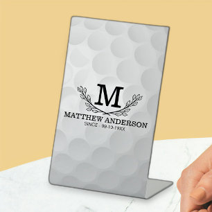 Personalised Golf Ball Pattern Name Monogram Age Pedestal Sign