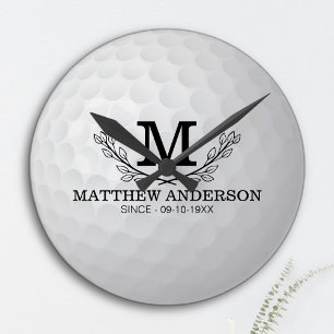 Personalised Golf Ball Pattern Name Monogram Age Round Clock