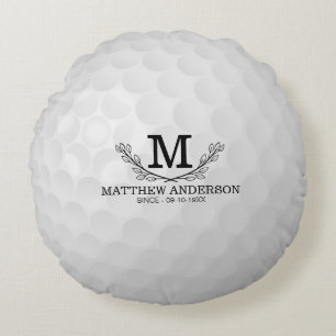 Personalised Golf Ball Pattern Name Monogram Age Round Cushion