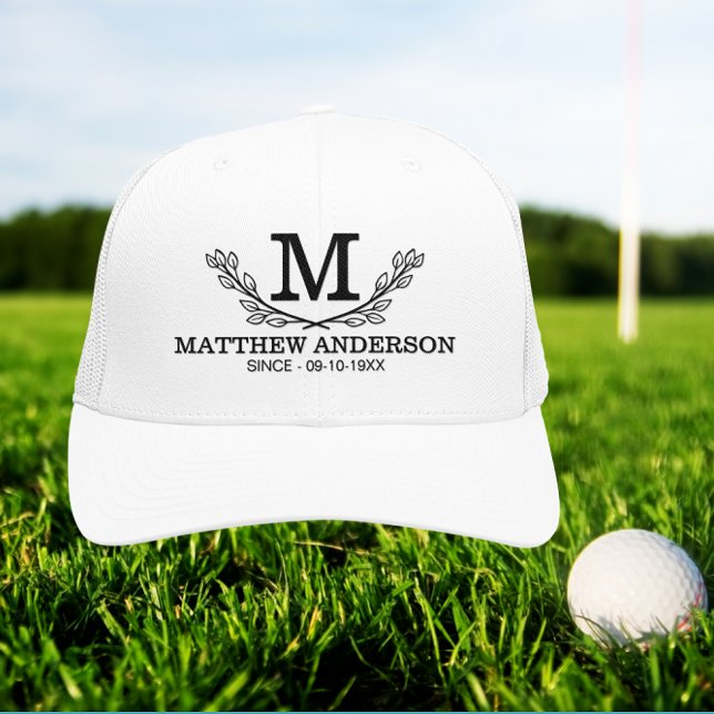 Personalised Golf Ball Pattern Name Monogram Age Trucker Hat (Creator Uploaded)