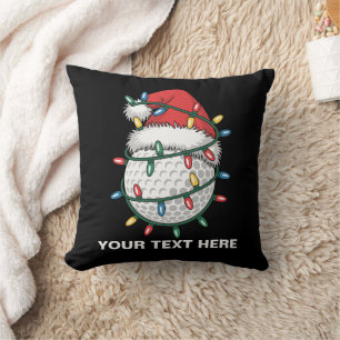 Personalised Golf Ball Santa Hat Christmas Lights Cushion