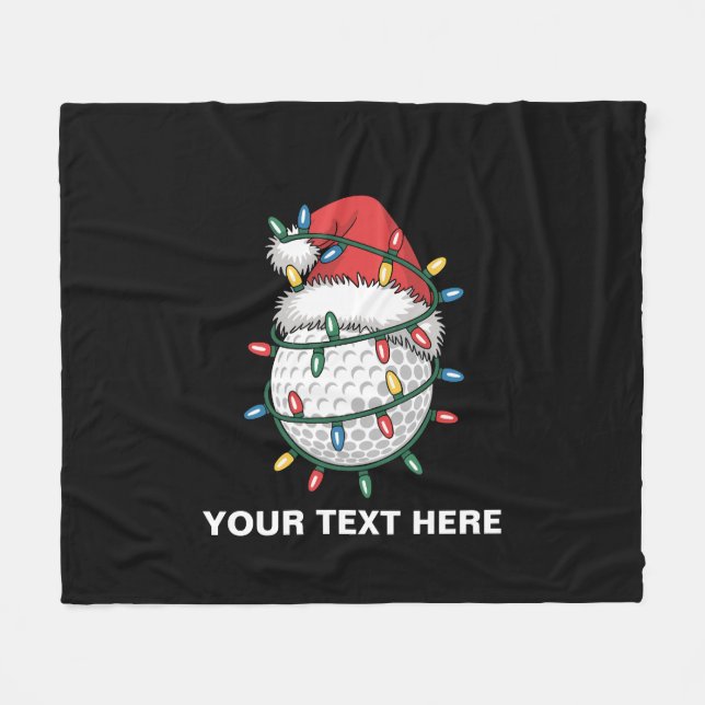 Personalised Golf Ball Santa Hat Christmas Lights Fleece Blanket (Front (Horizontal))