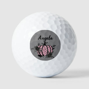 Personalised Golf Balls, Pink and Black Pumpkin Balls