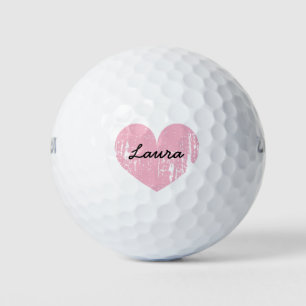 Personalised golf balls with cute pink heart