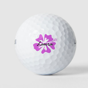 Personalised golf balls with pink Hawaiian flower