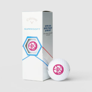 Personalised golf balls with pink Hibiscus flower