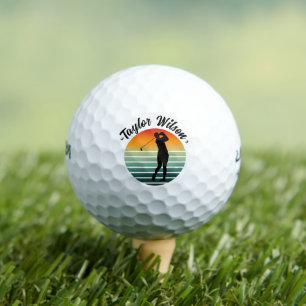 Personalised Golf Balls with Retro Sunset Design