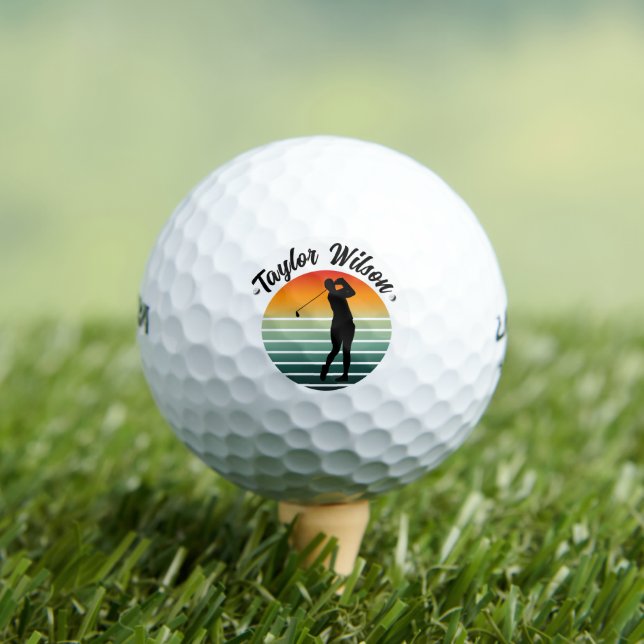 Personalised Golf Balls with Retro Sunset Design  (Insitu Tee)