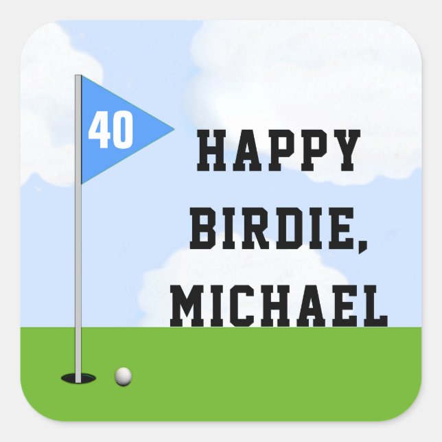 Personalised Golf Birthday Square Sticker (Front)