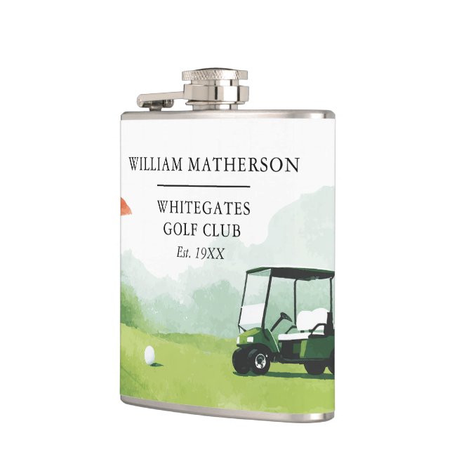 Personalised Golf Buggy Club Name Hip Flask (Left)