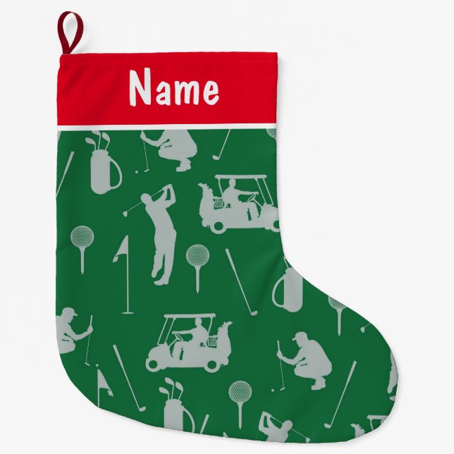 Personalised Golf Christmas Gifts Golf themed Large Christmas Stocking (Front)