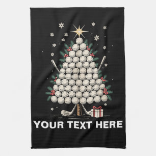 Personalised Golf Christmas Tree Equipment Family Tea Towel