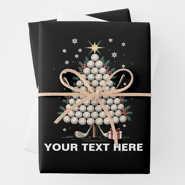 Personalised Golf Christmas Tree Equipment Family Wrapping Paper Sheet (In situ)