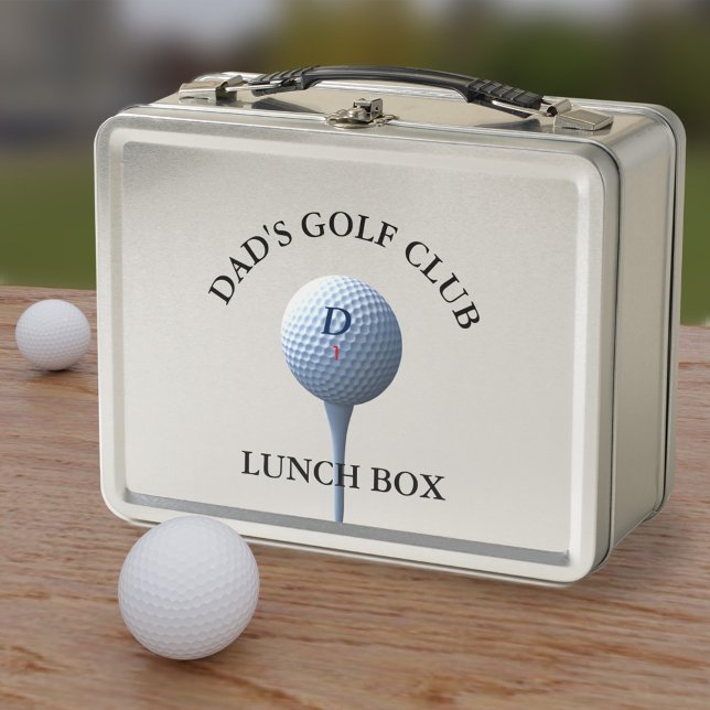 Personalised Golf Club Golfing Dad Metal Lunch Box (⛳ Perfect lunch box for your Golfing Dad. Just add his initial and golf ball number⛳)