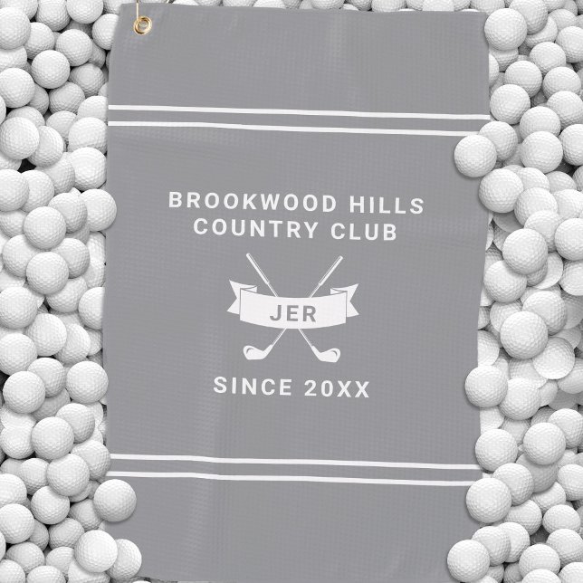 Personalised Golf Club Monogrammed Name Grey Towel (Personalized Golf Club Name Gray Golf Towel)