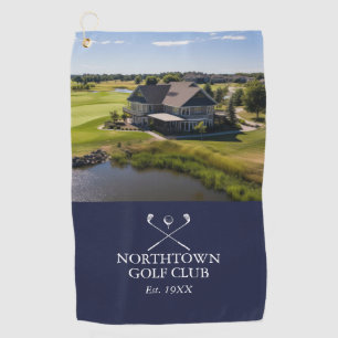 Personalised Golf Club Name And Photo Navy Blue Towel