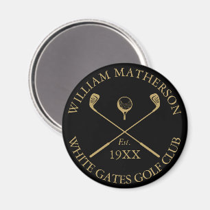 Personalised Golf Club Name Black And Gold Magnet