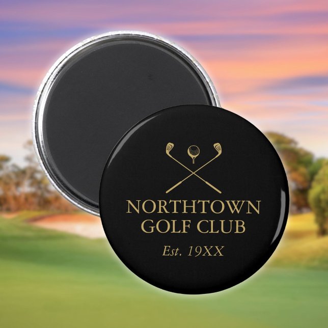 Personalised Golf Club Name Black And Gold Magnet (Personalized Golf Club Name Black And Gold Magnet)