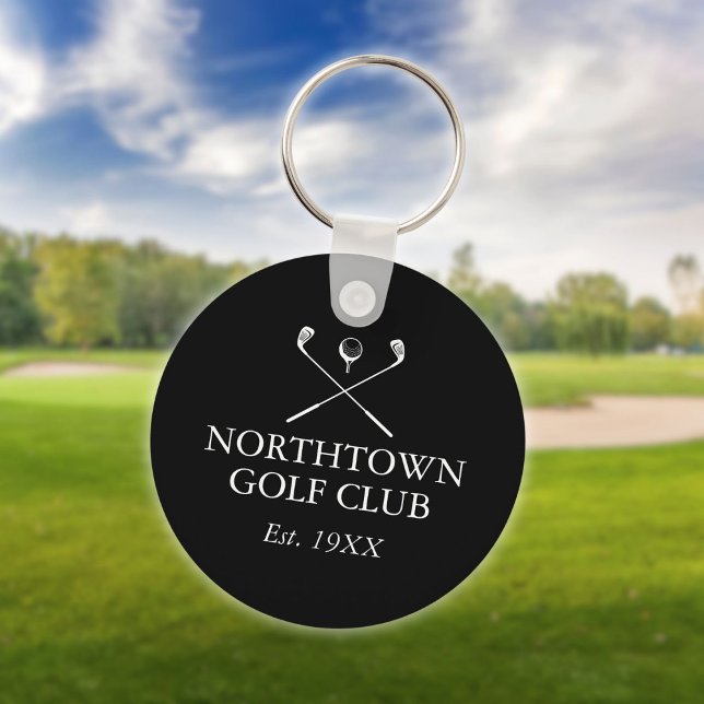 Personalised Golf Club Name Black And White Key Ring (Personalized Golf Club Name Black And White Keychain)