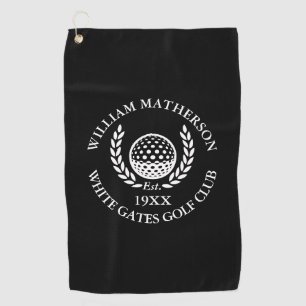 Personalised Golf Club Name Black And White Towel