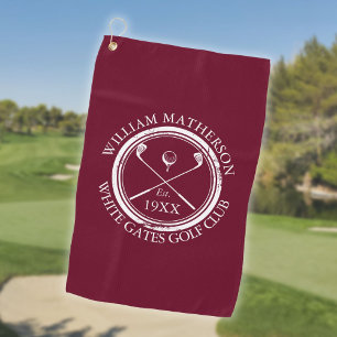 Personalised Golf Club Name Burgundy Red Golf Towel