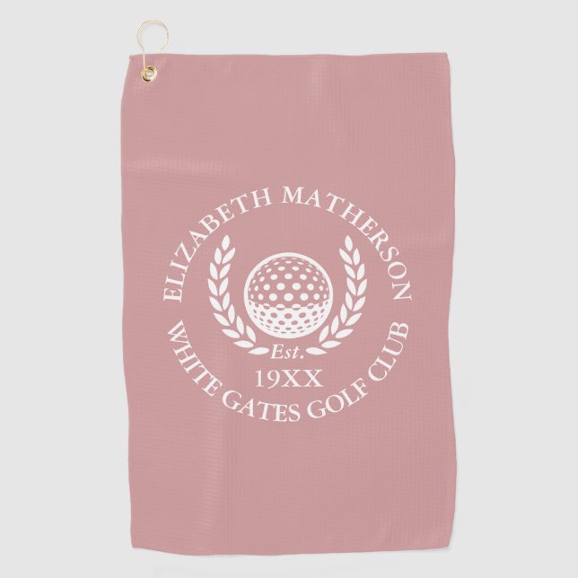 Personalised Golf Club Name Dusty Rose Pink Towel (Front)