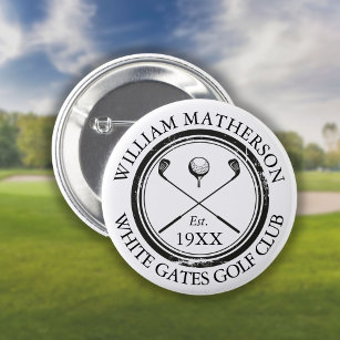 Personalised Golf Club Name Golf Retro Stamp 6 Cm Round Badge