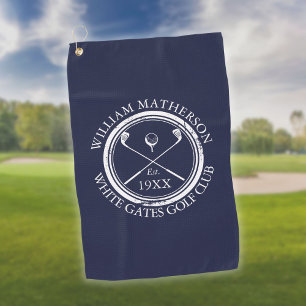 Personalised Golf Club Name Navy Blue Golf Towel